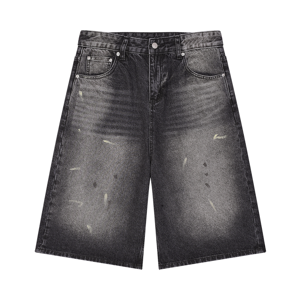 Vintage Wash Faded Black Denim Shorts