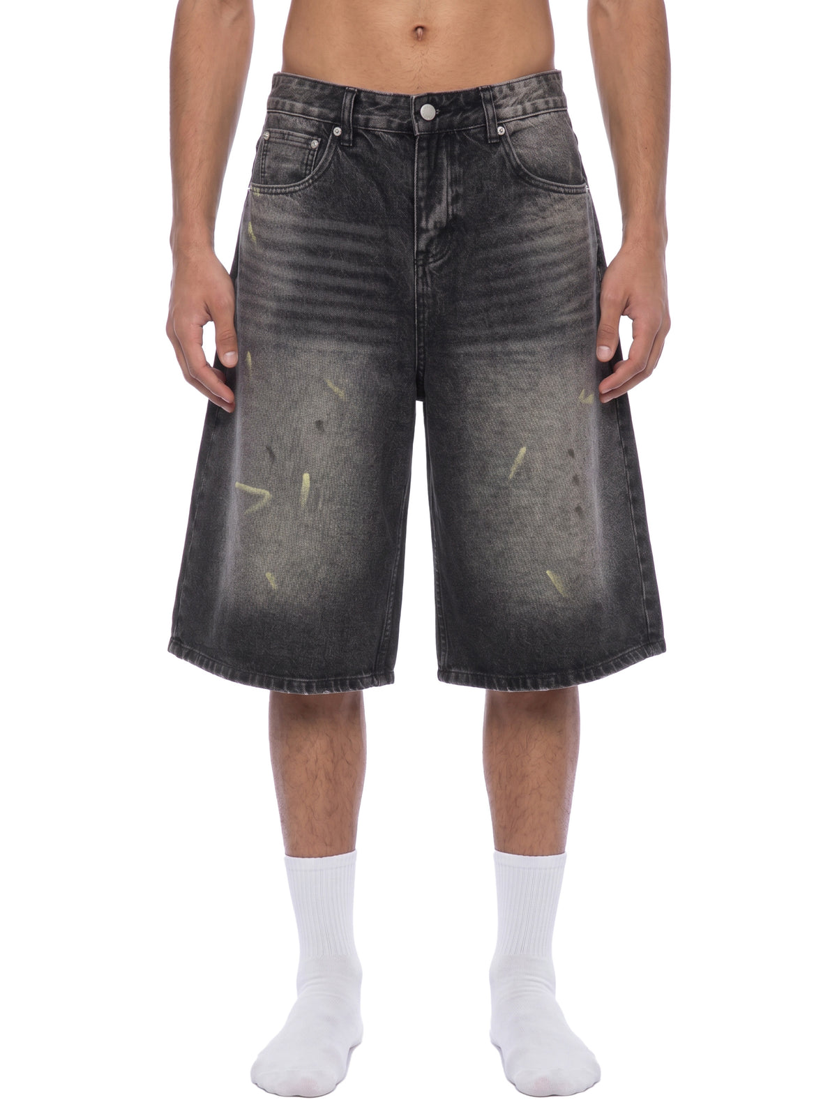 Vintage Wash Faded Black Denim Shorts