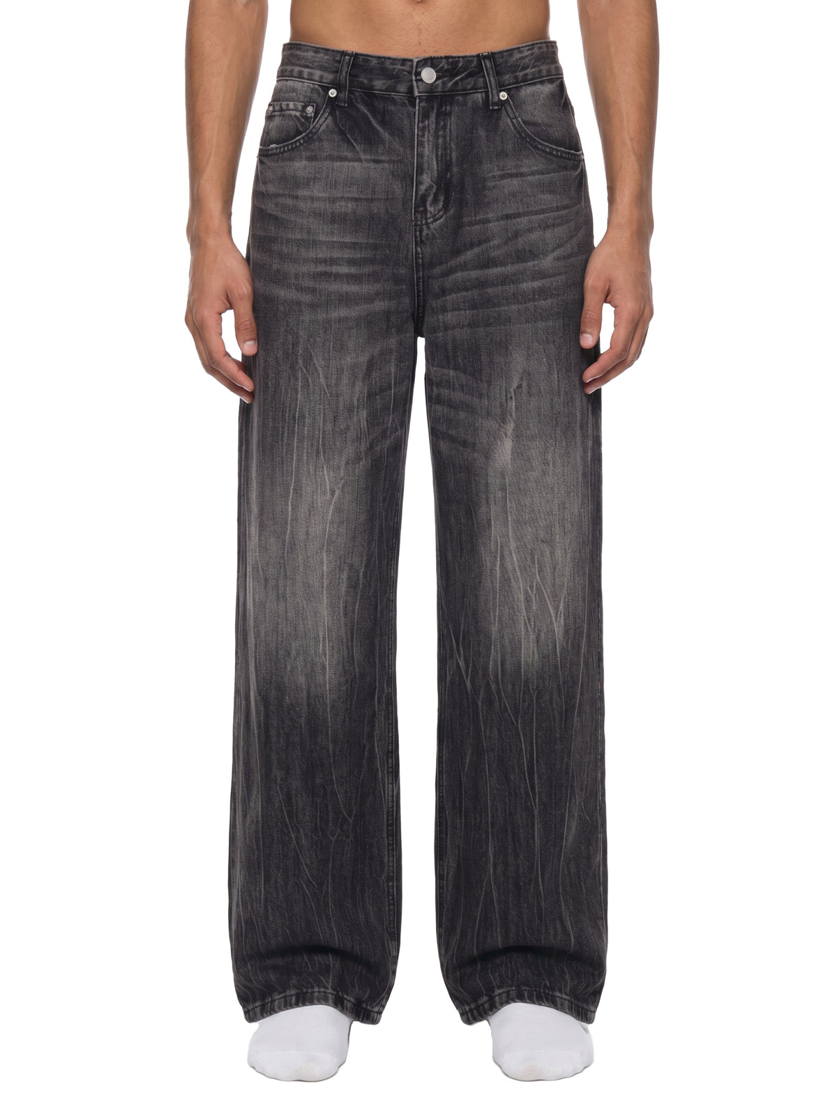 Whiskered Wide-Leg Jeans