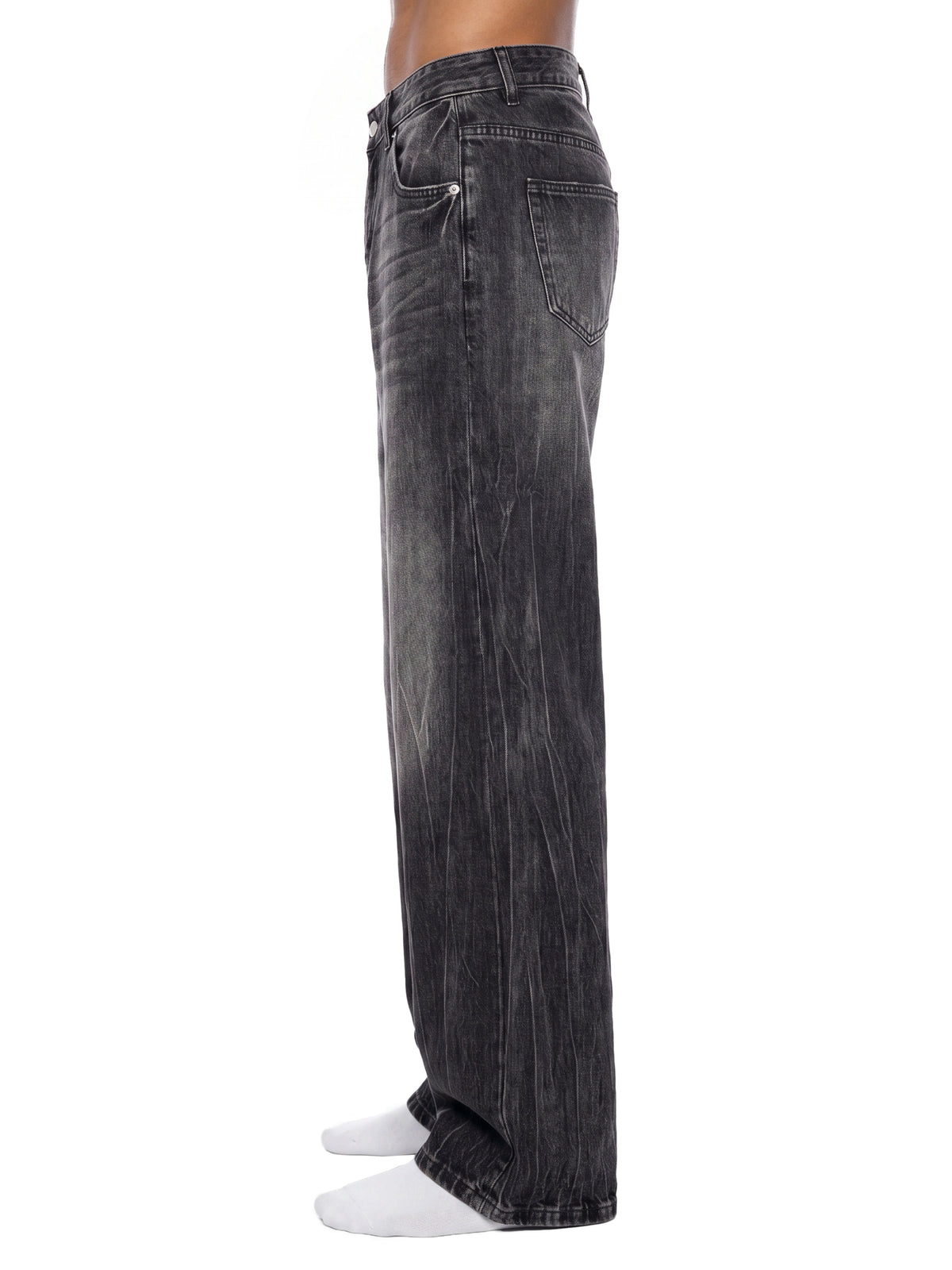 Whiskered Wide-Leg Jeans