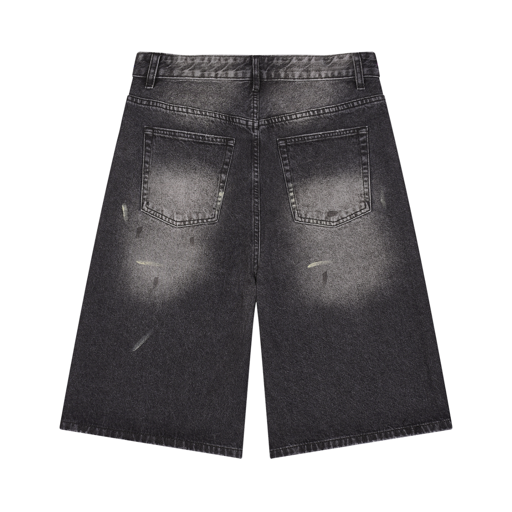 Vintage Wash Faded Black Denim Shorts