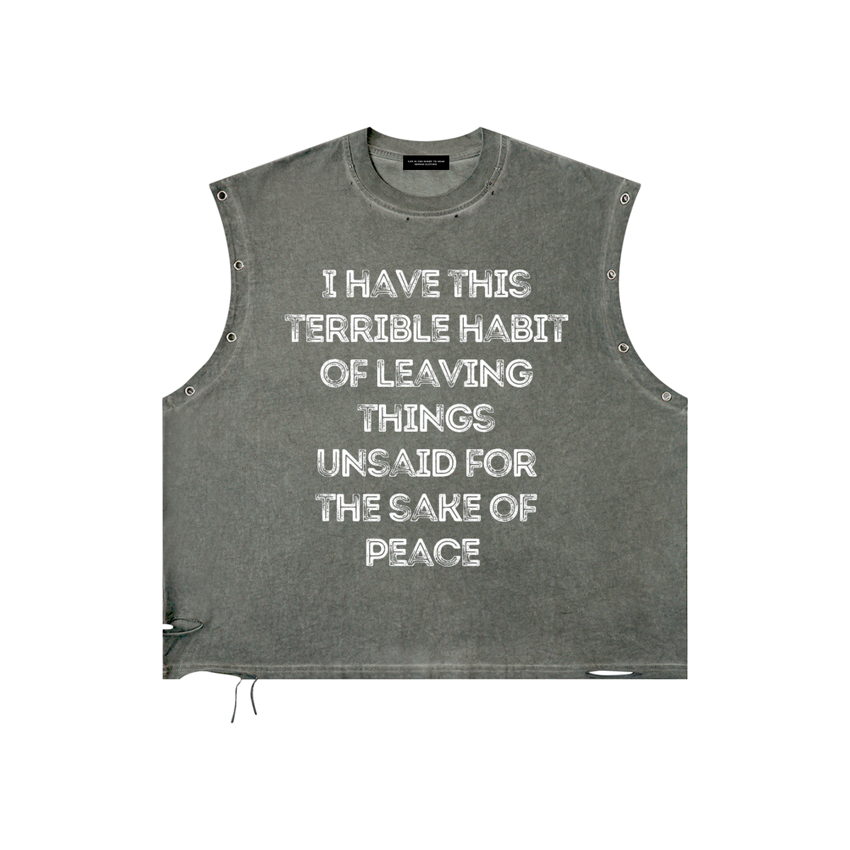 The "Unsaid" Distressed Grommet Eyelet Tank Top