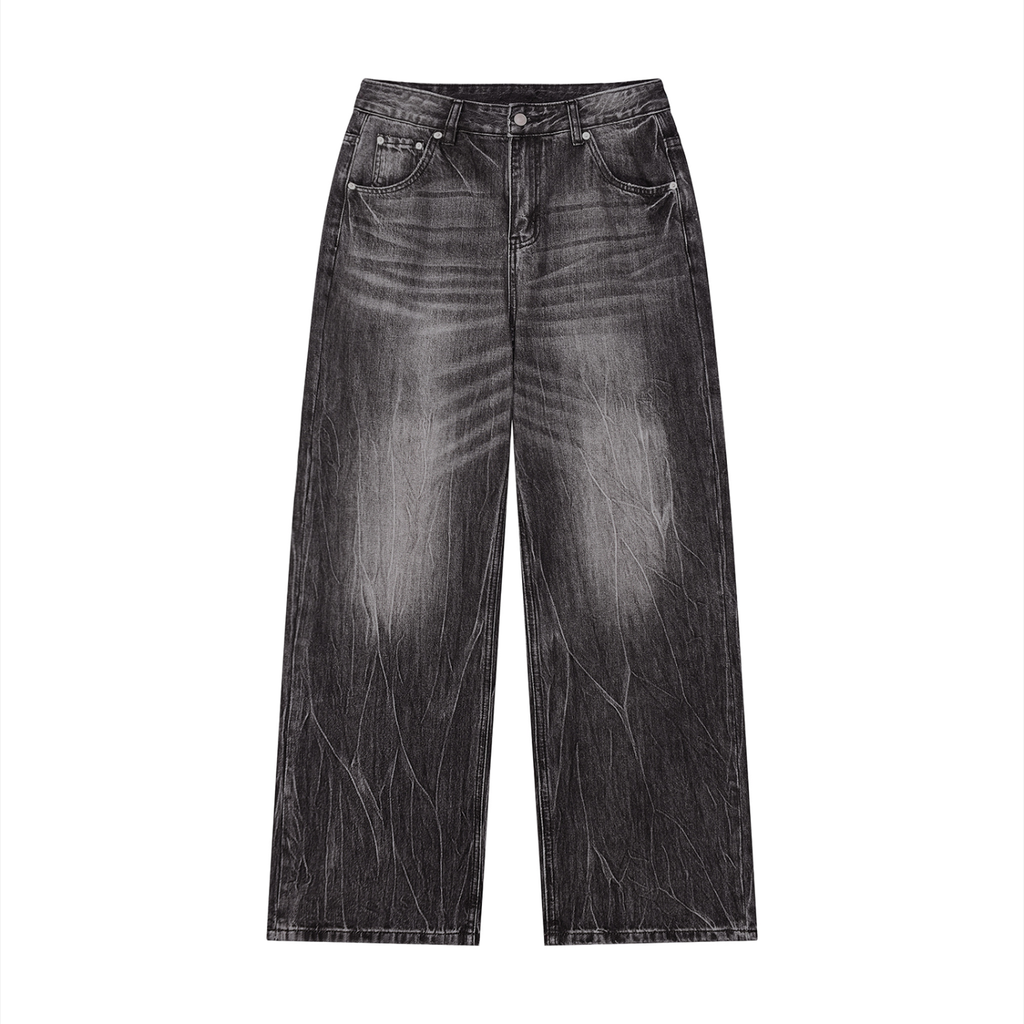 Whiskered Wide-Leg Jeans