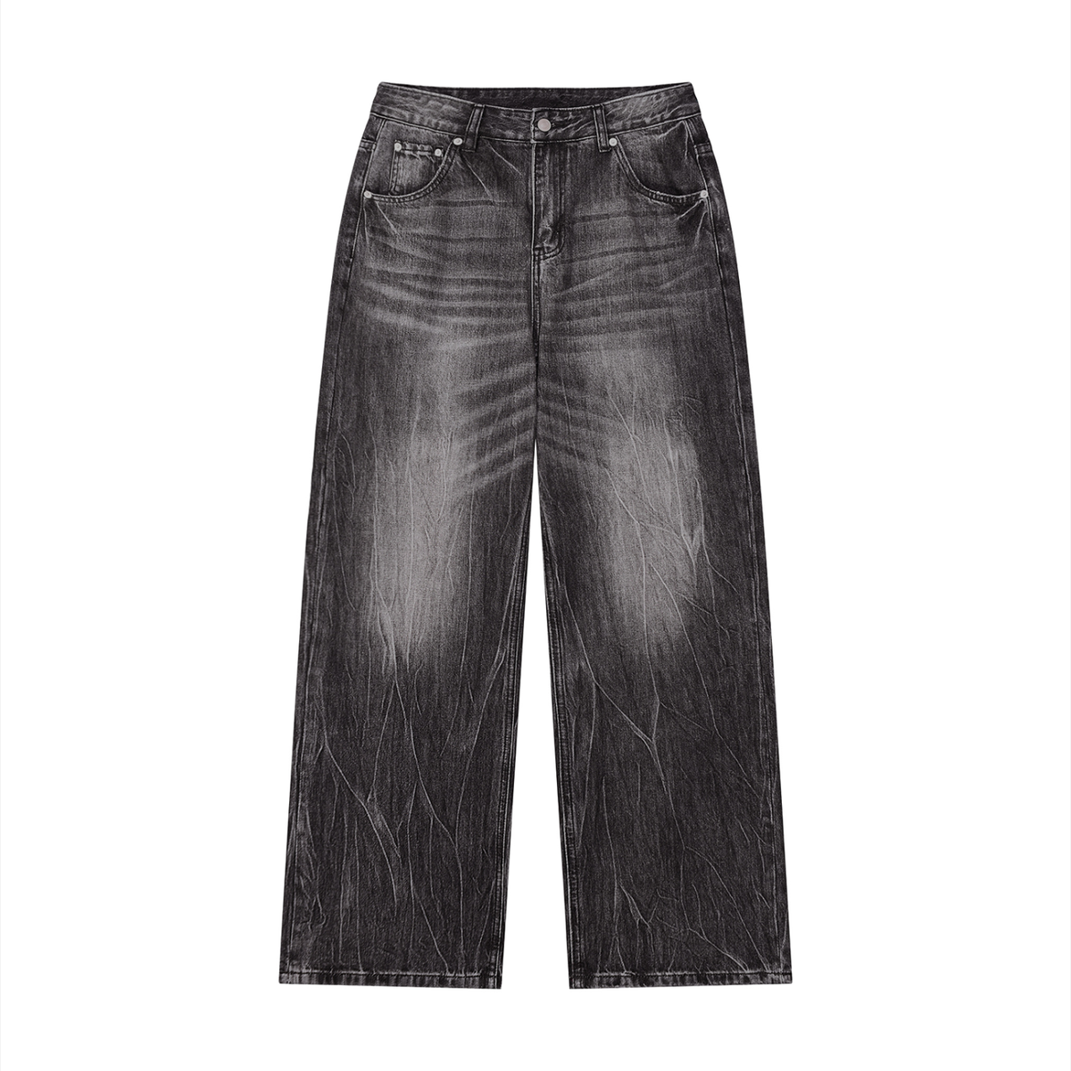 Whiskered Wide-Leg Jeans